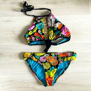 Trina Turk Black and Green Bikini Swimwear